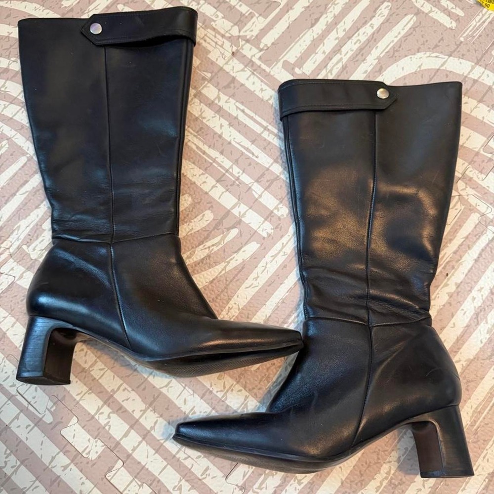 Naturalizer Black Leather Knee High Boots Square Toe Block Heel 7M 830N32